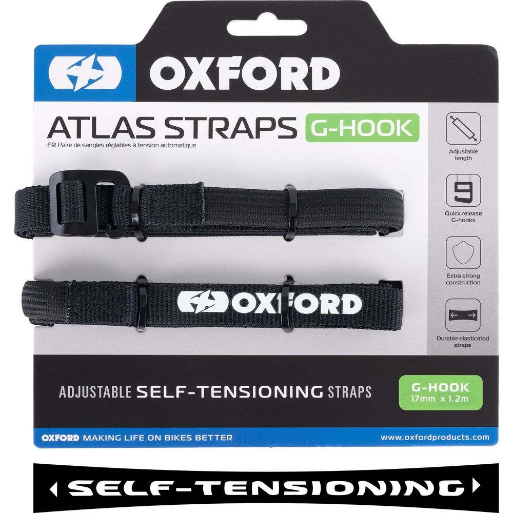 Oxford Atlas G Hook Straps Pair Black - 17mm x 1.2m - ThrottleChimp