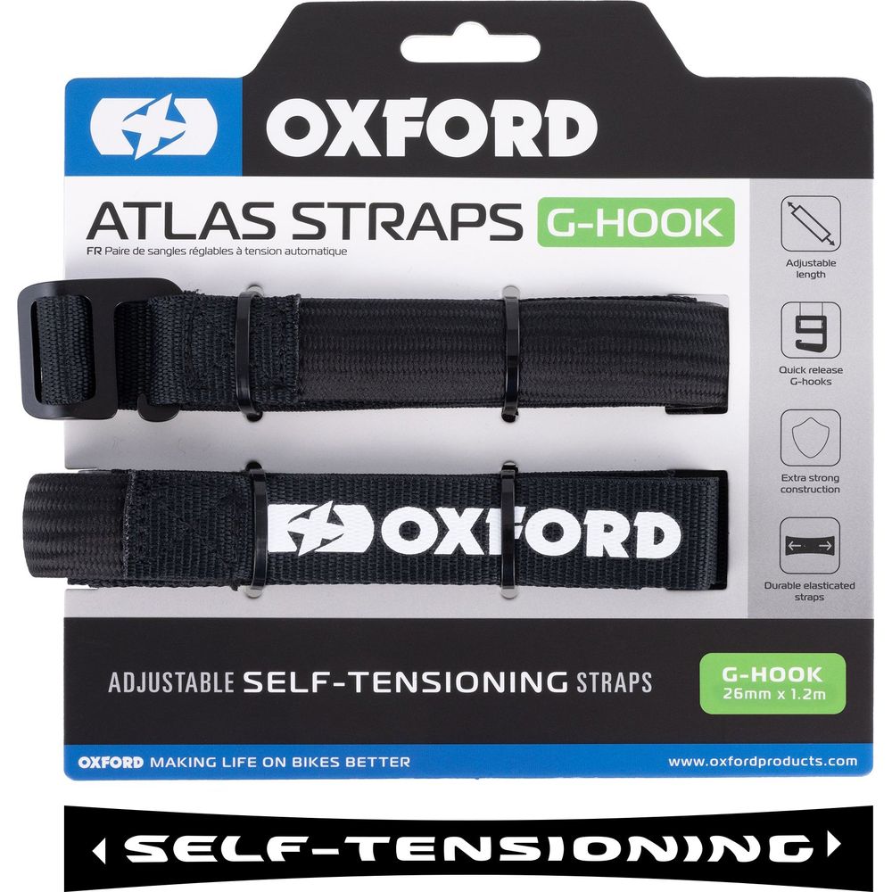 Oxford Atlas G Hook Straps Pair Black - 26mm x 1.2m - ThrottleChimp