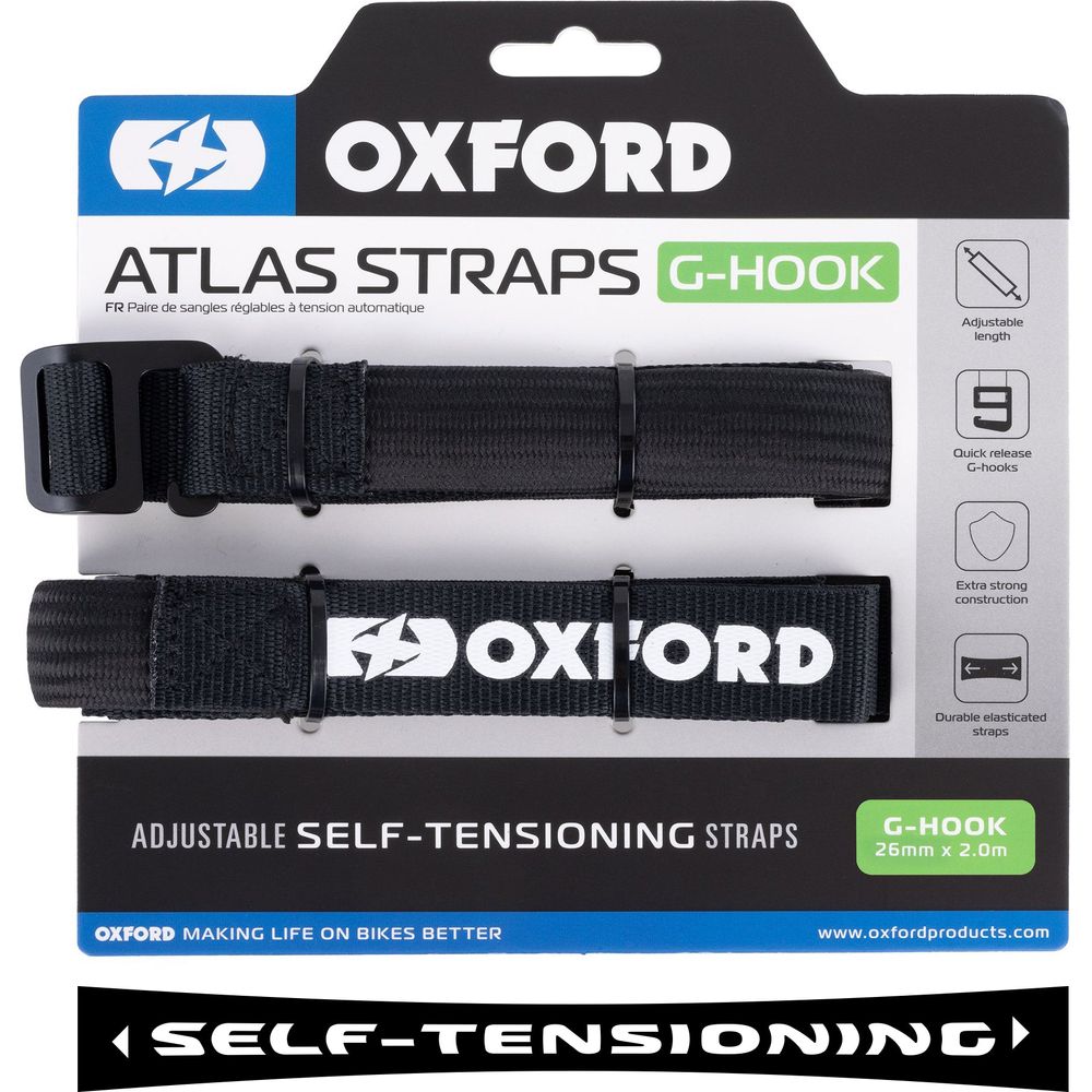 Oxford Atlas G Hook Straps Pair Black - 26mm x 2.0m - ThrottleChimp