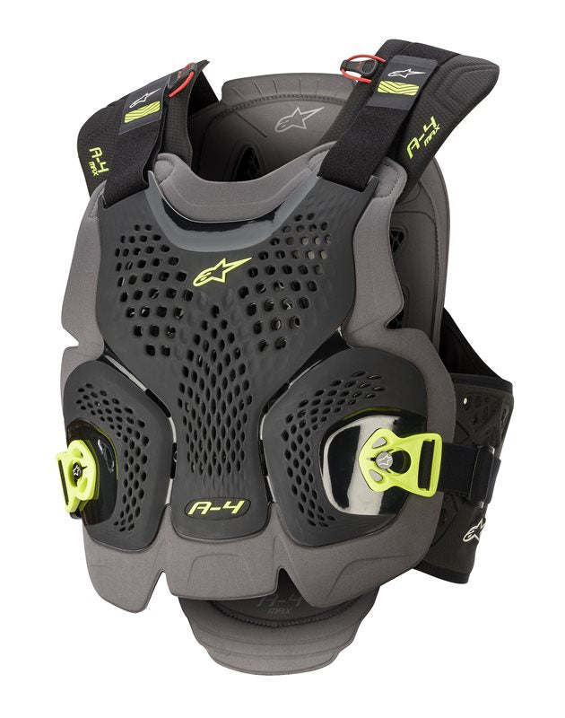 Alpinestars A-4 Max Chest Protector Black / Anthracite / Fluo Yellow FREE 1 YEAR Returns, FREE UK Delivery | ThrottleChimp