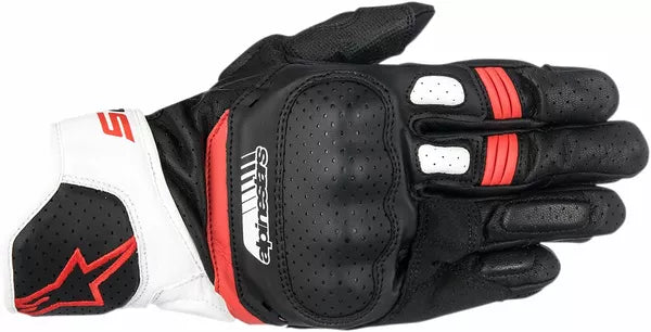 Alpinestars SP-5 Leather Gloves Black / Red / White FREE 1 Year Return, FREE UK Shipping | ThrottleChimp