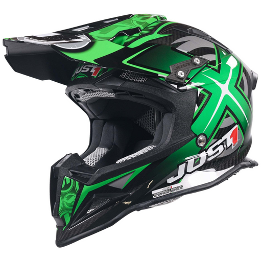 Just1 J12 Carbon MX Helmet Mister X Green (Image 2) - ThrottleChimp