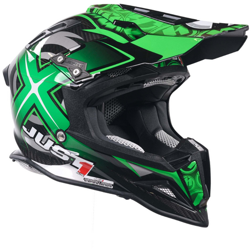 Just1 J12 Carbon MX Helmet Mister X Green - ThrottleChimp