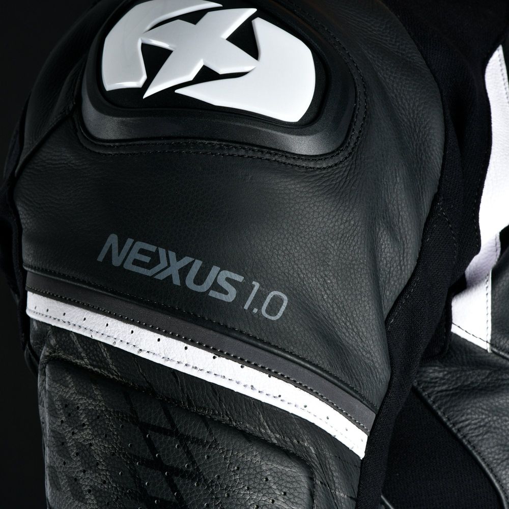 Oxford Nexus 1.0 Leather Jacket Black / White FREE 1 YEAR Returns, FREE UK Delivery | ThrottleChimp