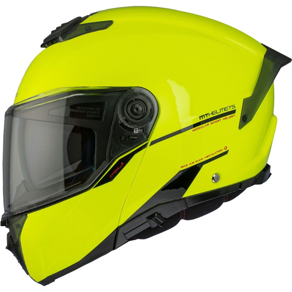 MT Atom 2 Solid Flip-Up Helmet Gloss Fluo Yellow (Image 2) - ThrottleChimp