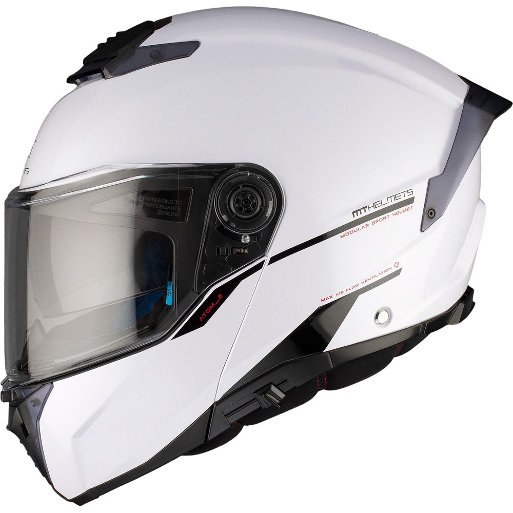 MT Atom 2 Solid Flip-Up Helmet Gloss White (Image 2) - ThrottleChimp