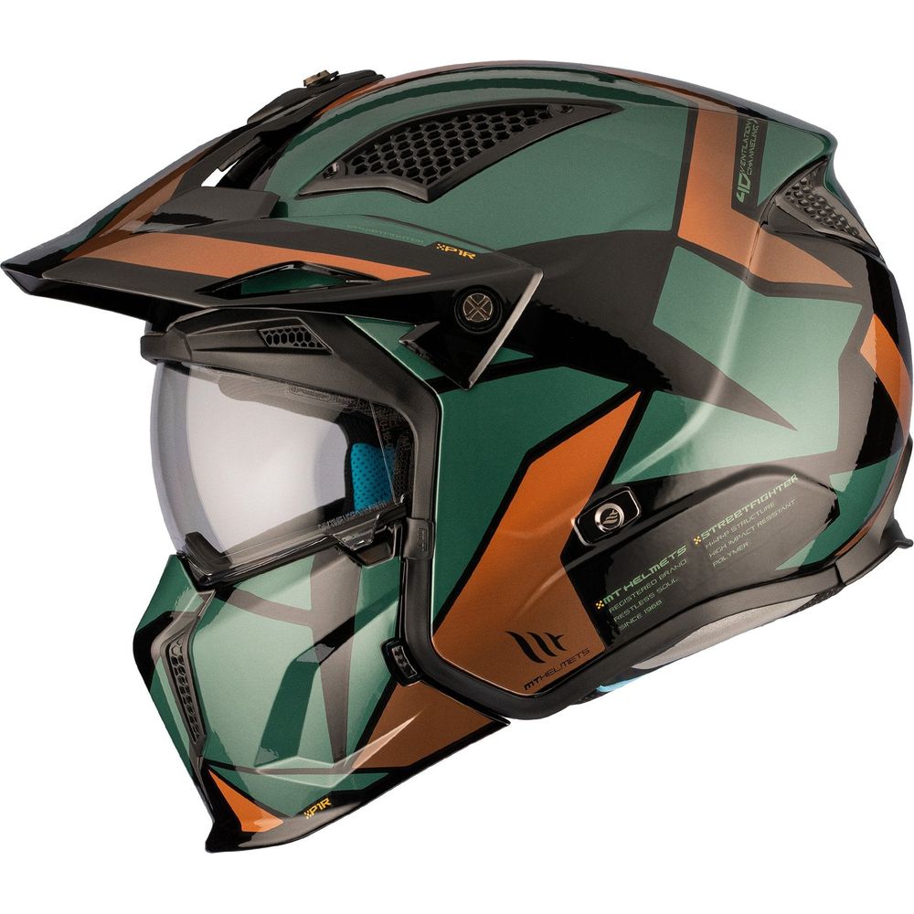 MT Streetfighter SV S P1R A9 Adventure Helmet Matt Black / Green / Gold - ThrottleChimp