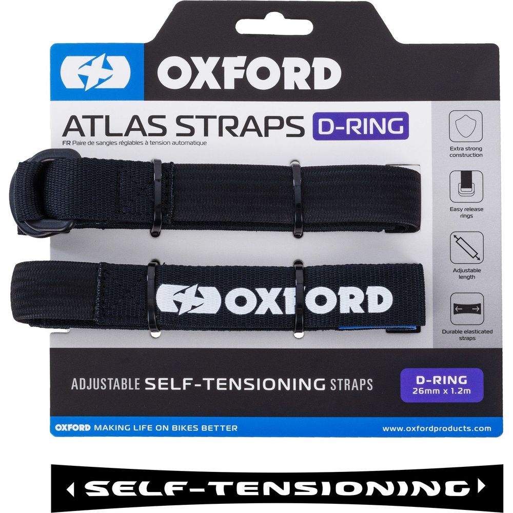 Oxford Atlas D Ring Straps Pair Black - 26mm x 1.2m - ThrottleChimp