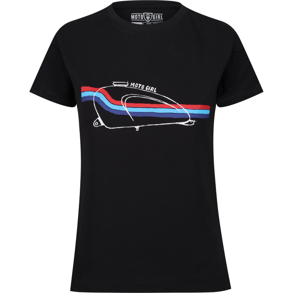 MotoGirl Moto Tank Ladies T-Shirt Black / Blue Stripe - ThrottleChimp