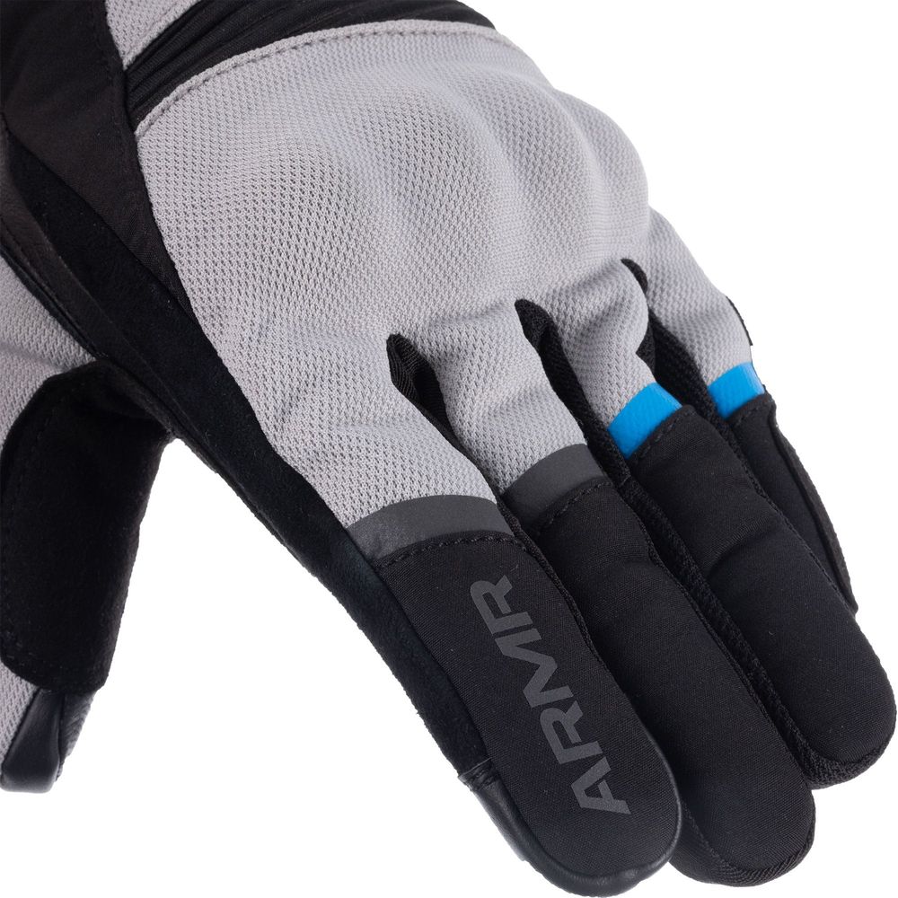 ARMR Eyoshi 3.0 Waterproof Textile Gloves Black / Light Grey / Blue FREE 1 YEAR Returns, FREE UK Delivery | ThrottleChimp