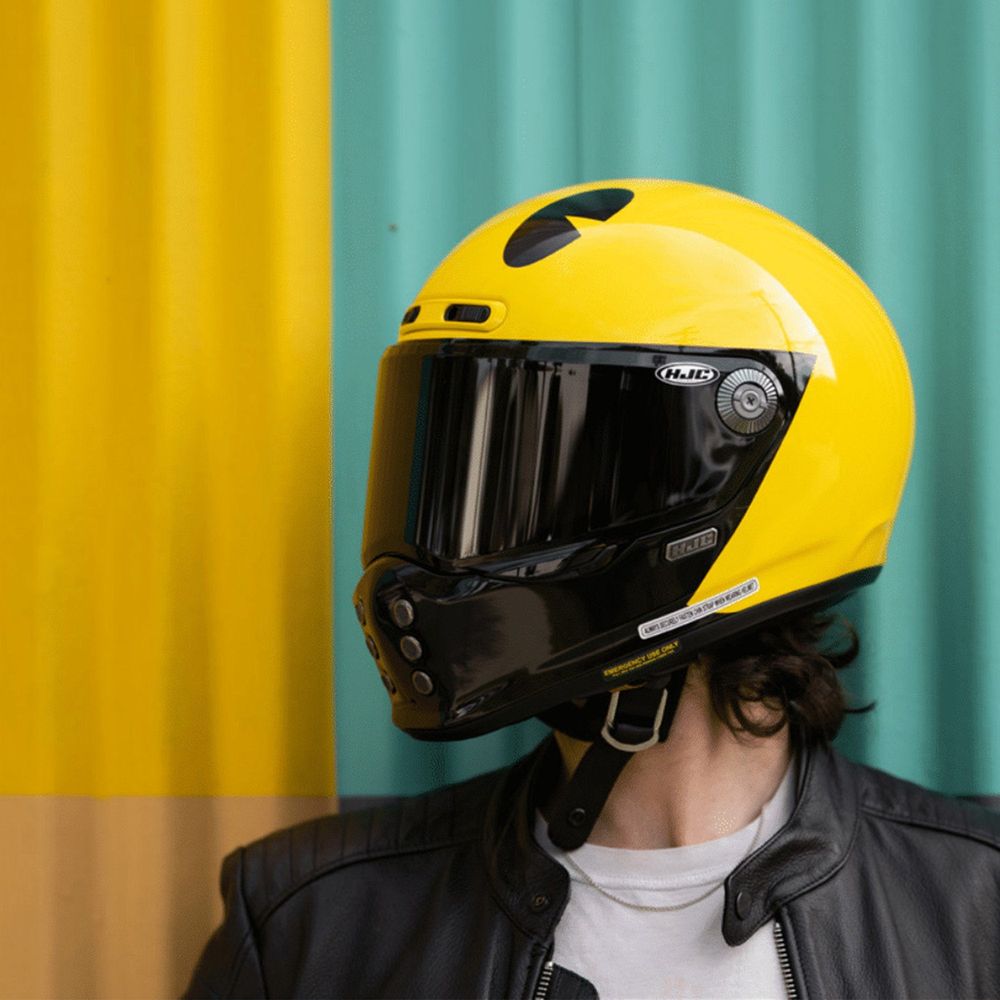 HJC V10 Pac-Man Bandai Namco Full Face Helmet MC3 Yellow (Image 6) - ThrottleChimp