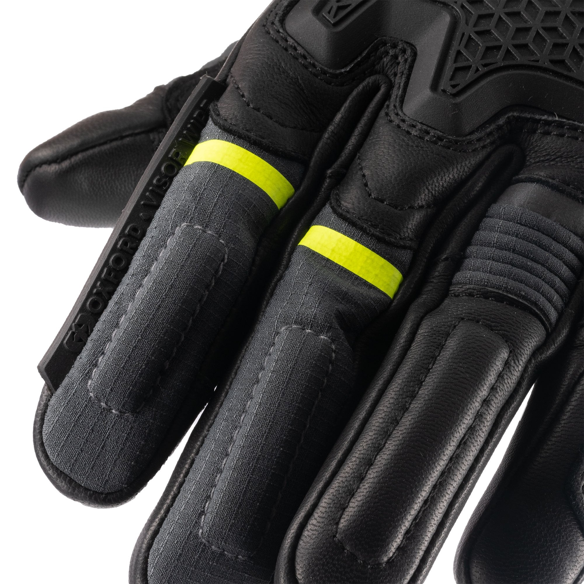 Oxford Vancouver 2.0 D2D Leather & Textile Gloves Black / Green / Yellow FREE 1 YEAR Returns, FREE UK Delivery | ThrottleChimp