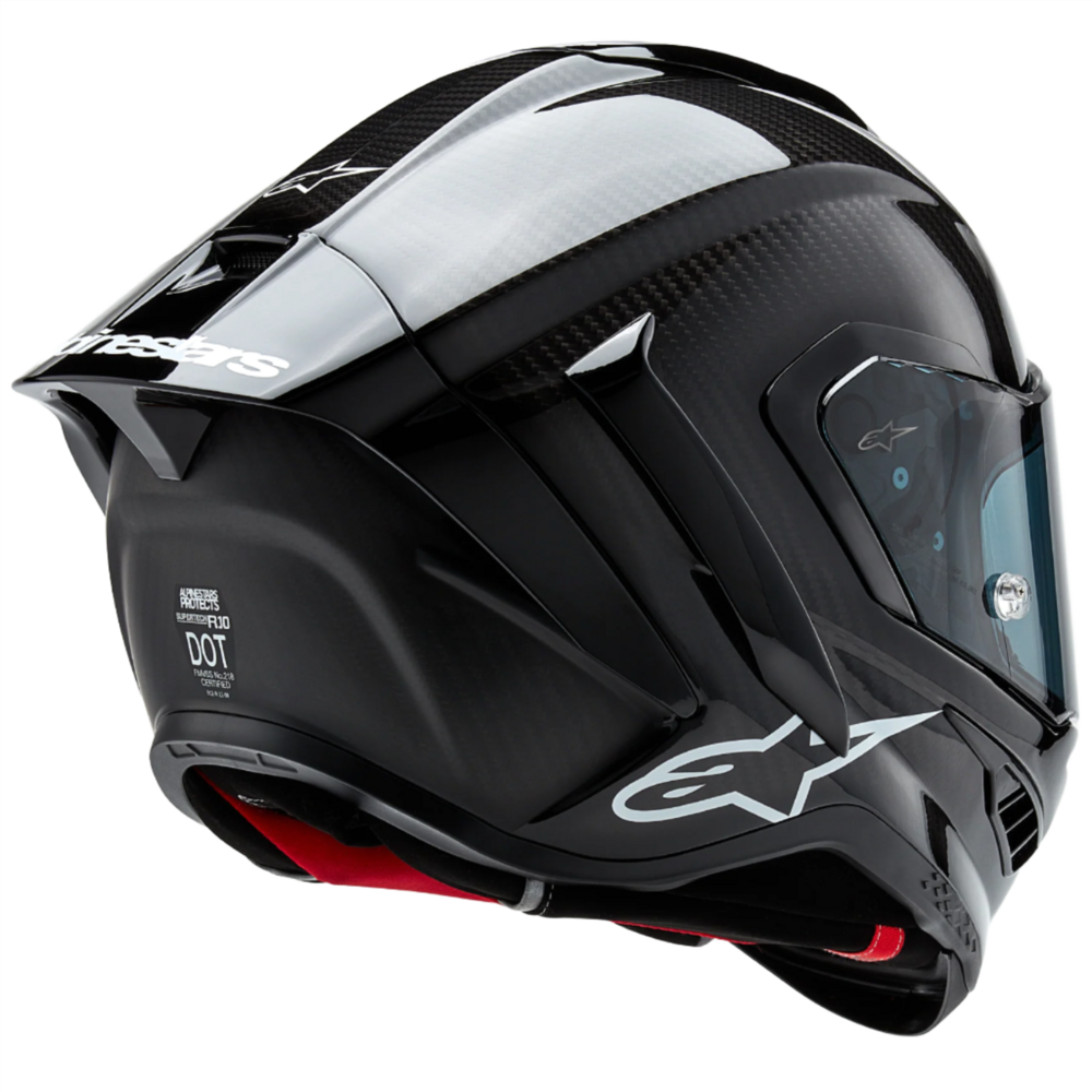 Alpinestars Supertech R10 Solid ECE 06 / FIM Full Face Helmet Matt & Gloss Black / Carbon (Image 2) - ThrottleChimp