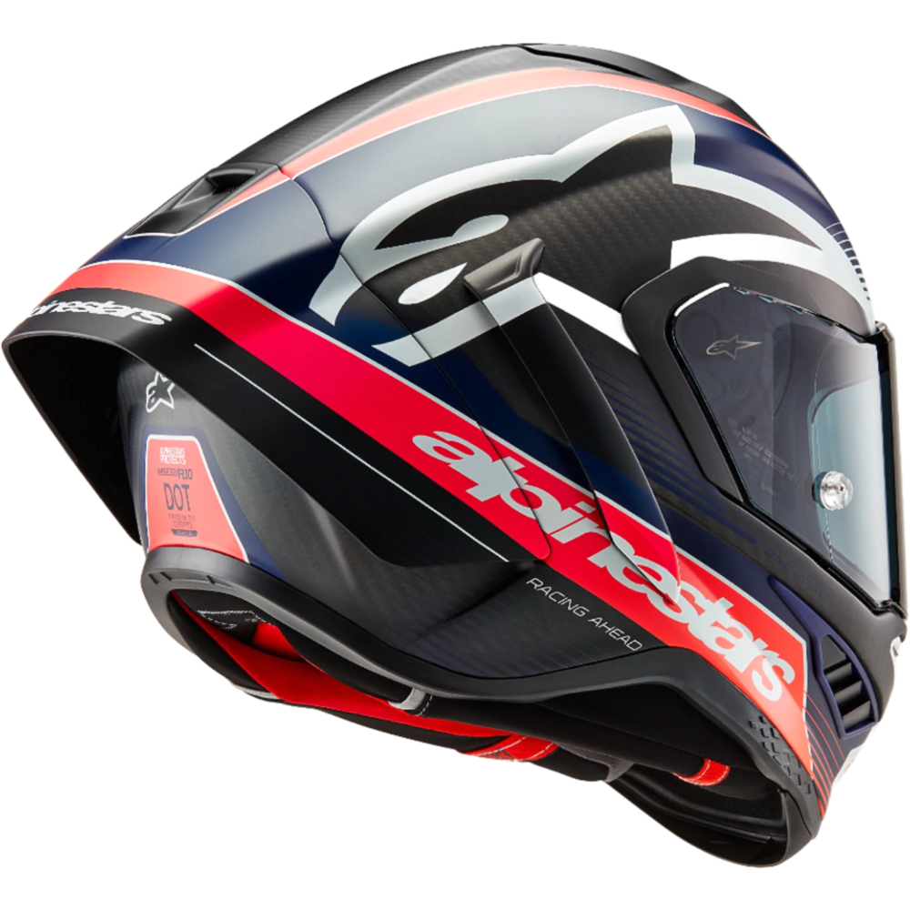 Alpinestars Supertech R10 Team ECE 06 / FIM Full Face Helmet Black / Carbon / Fluo Red / Matt Dark Blue (Image 3) - ThrottleChimp