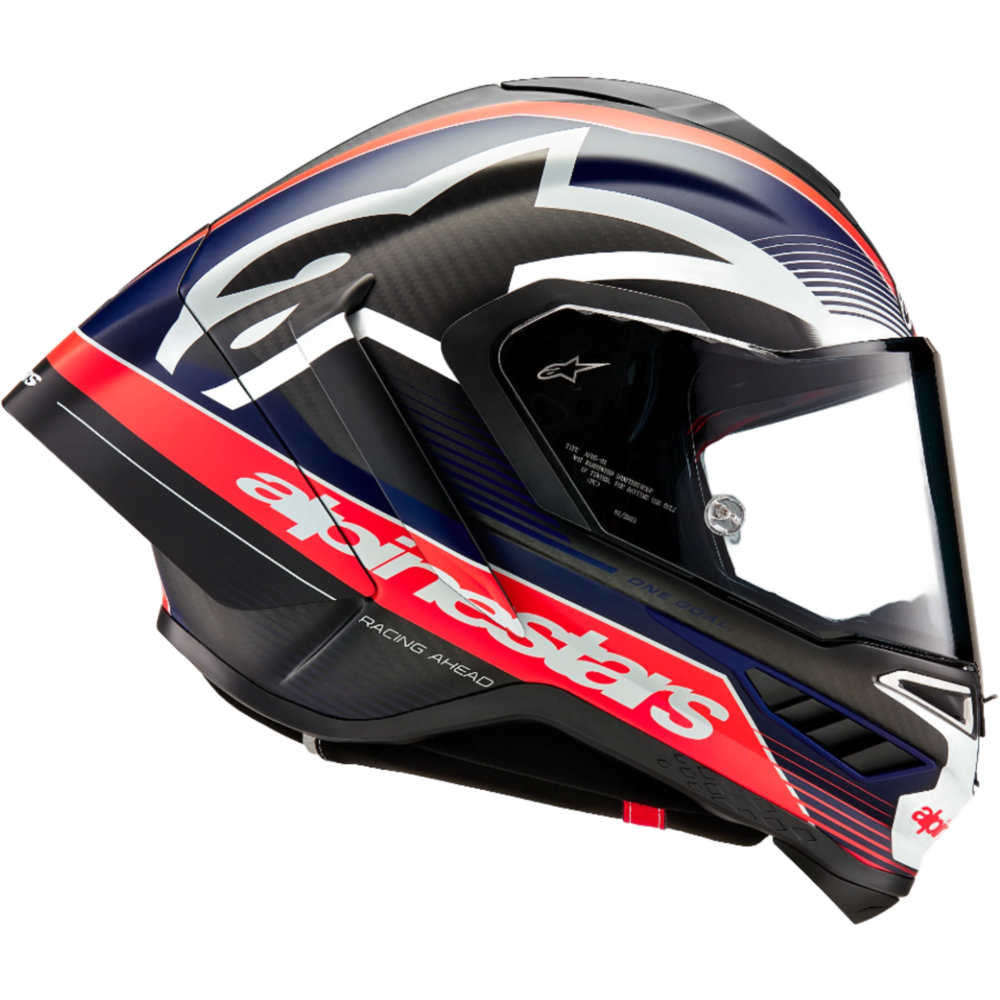 Alpinestars Supertech R10 Team ECE 06 / FIM Full Face Helmet Black / Carbon / Fluo Red / Matt Dark Blue (Image 5) - ThrottleChimp