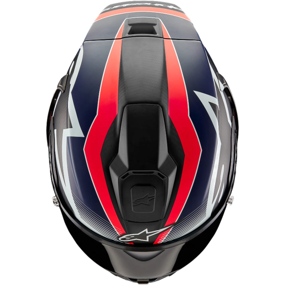 Alpinestars Supertech R10 Team ECE 06 / FIM Full Face Helmet Black / Carbon / Fluo Red / Matt Dark Blue (Image 7) - ThrottleChimp