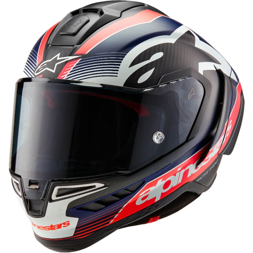 Alpinestars Supertech R10 Team ECE 06 / FIM Full Face Helmet Black / Carbon / Fluo Red / Matt Dark Blue - ThrottleChimp