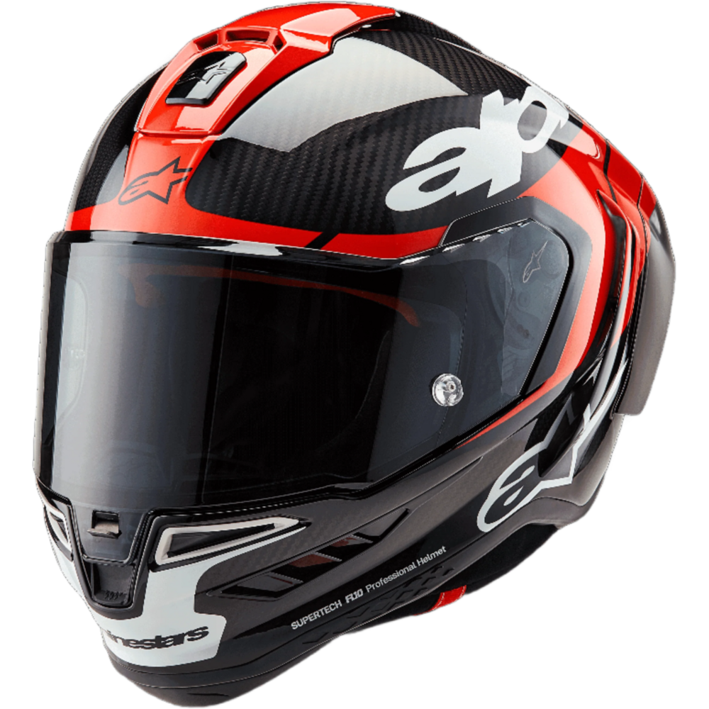 Alpinestars Supertech R10 Element ECE 06 / FIM Full Face Helmet Black / Carbon / Bright Red / Gloss White FREE 1 YEAR Returns, FREE UK Delivery | ThrottleChimp