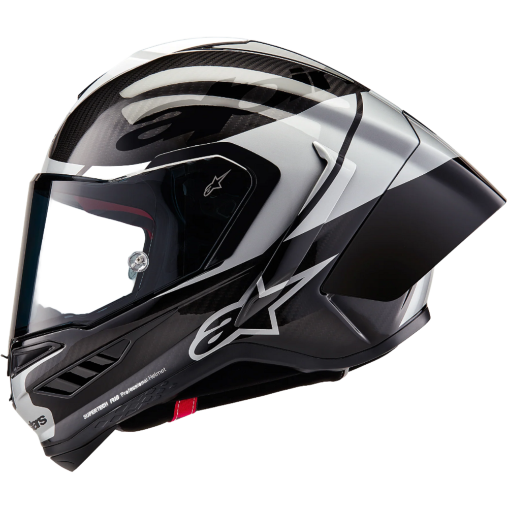 Alpinestars Supertech R10 Element ECE 06 / FIM Full Face Helmet Gloss Black / Carbon / Silver (Image 4) - ThrottleChimp