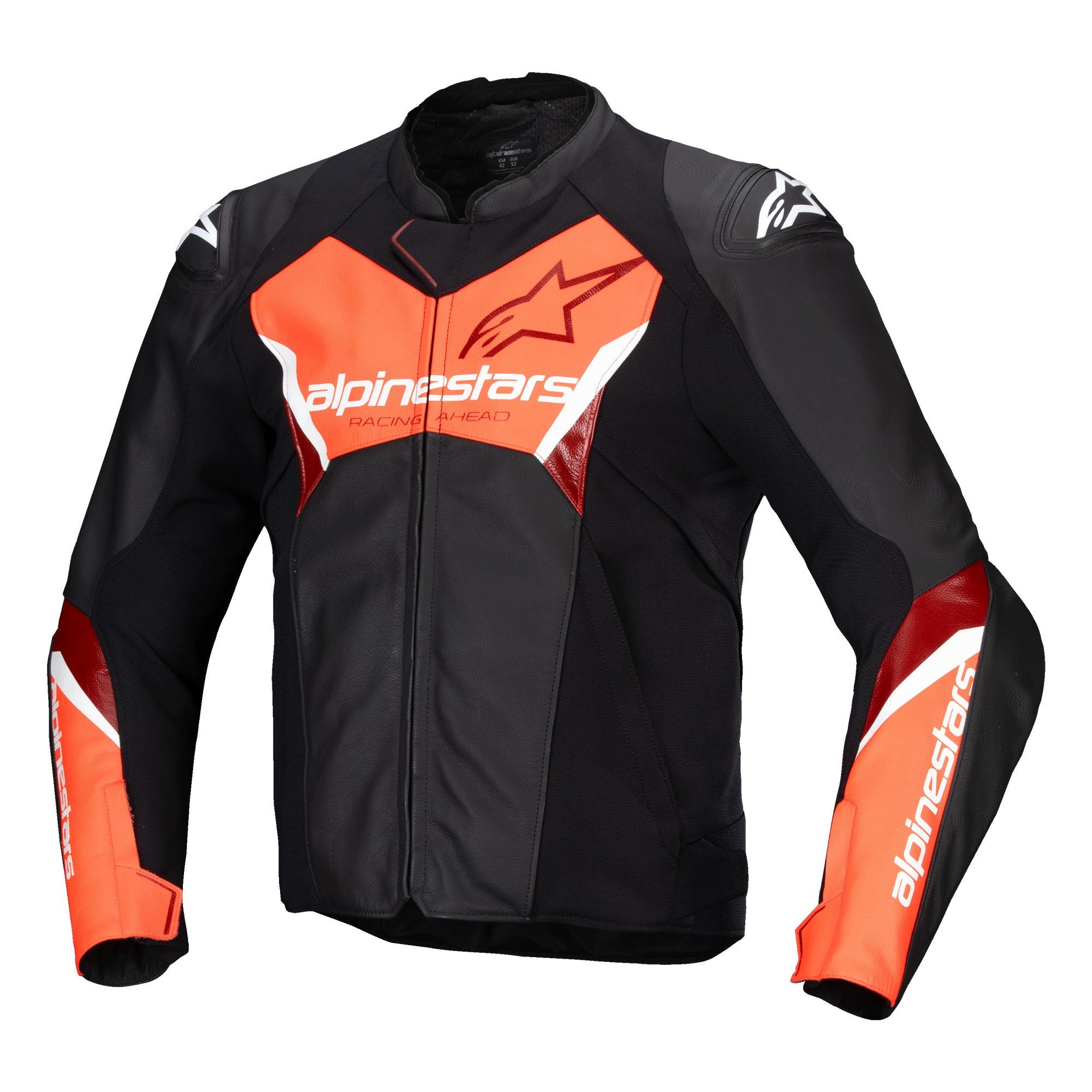 Alpinestars Faster V3 Leather Jacket Black / Fluo Red FREE 1 YEAR Returns, FREE UK Delivery | ThrottleChimp