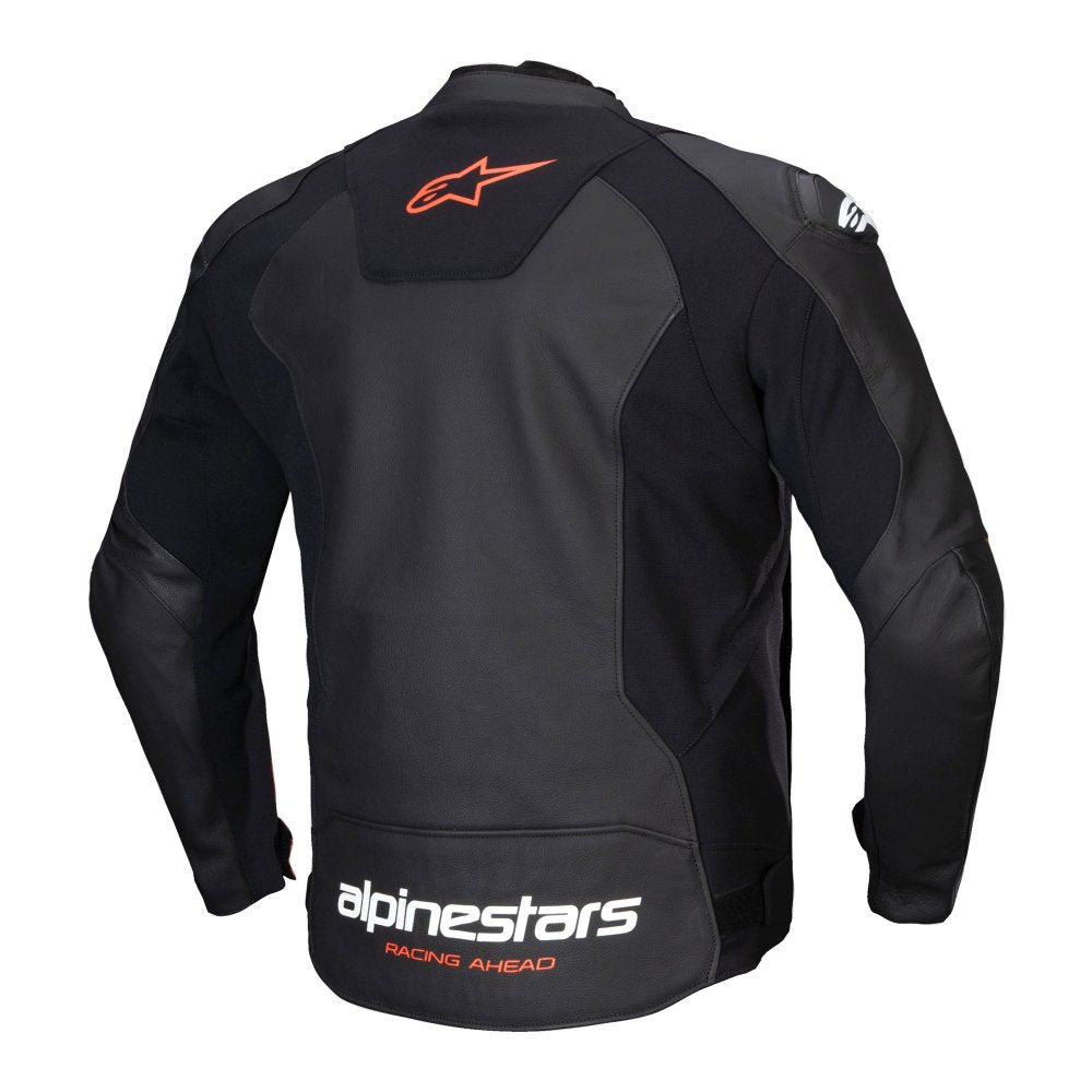 Alpinestars Faster V3 Leather Jacket Black / Fluo Red FREE 1 YEAR Returns, FREE UK Delivery | ThrottleChimp