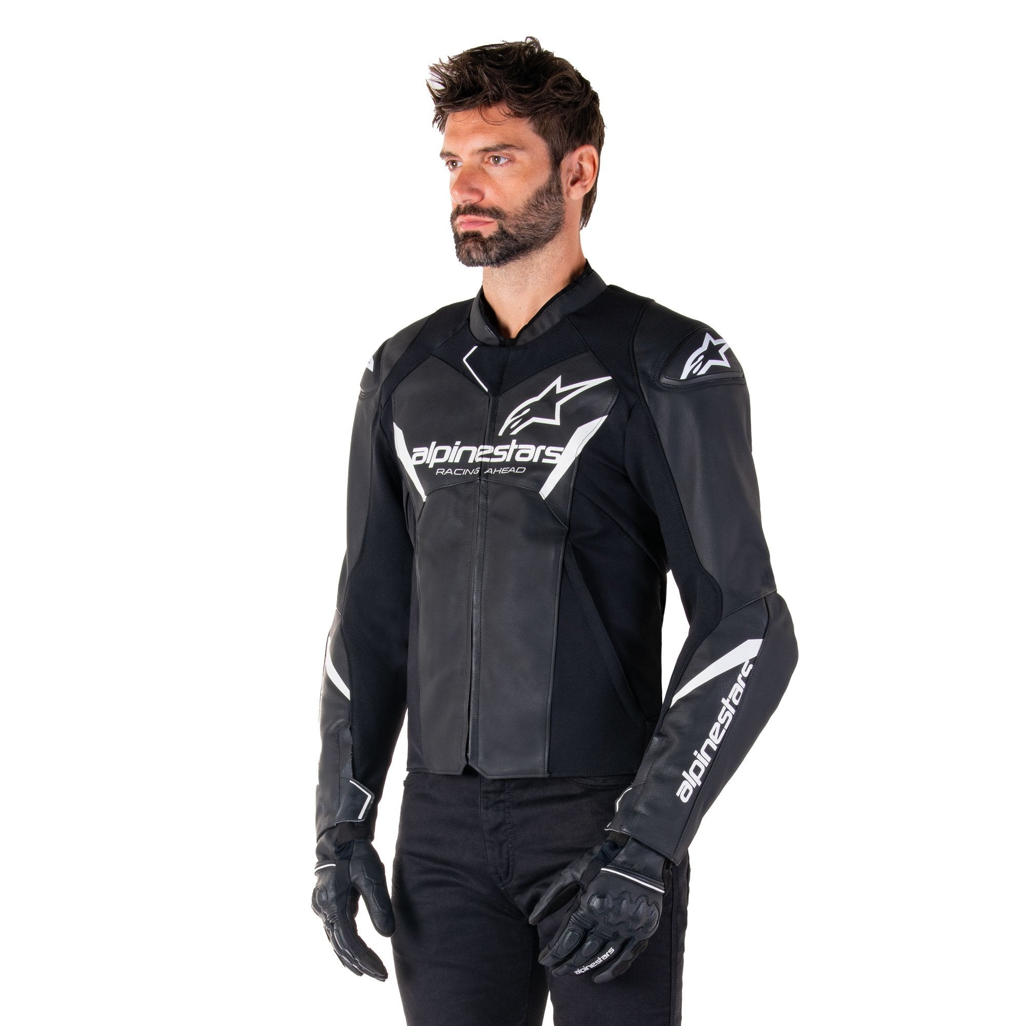 Alpinestars Faster V3 Leather Jacket Black / White FREE 1 YEAR Returns, FREE UK Delivery | ThrottleChimp