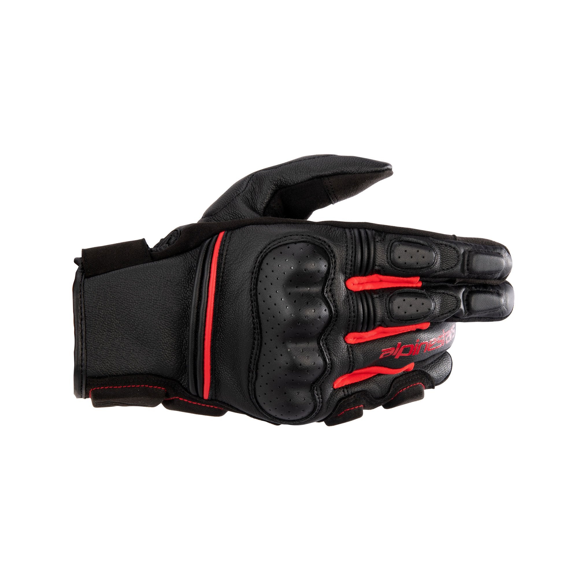 Alpinestars Phenom Leather Gloves Black / Bright Red FREE 1 YEAR Returns, FREE UK Delivery | ThrottleChimp