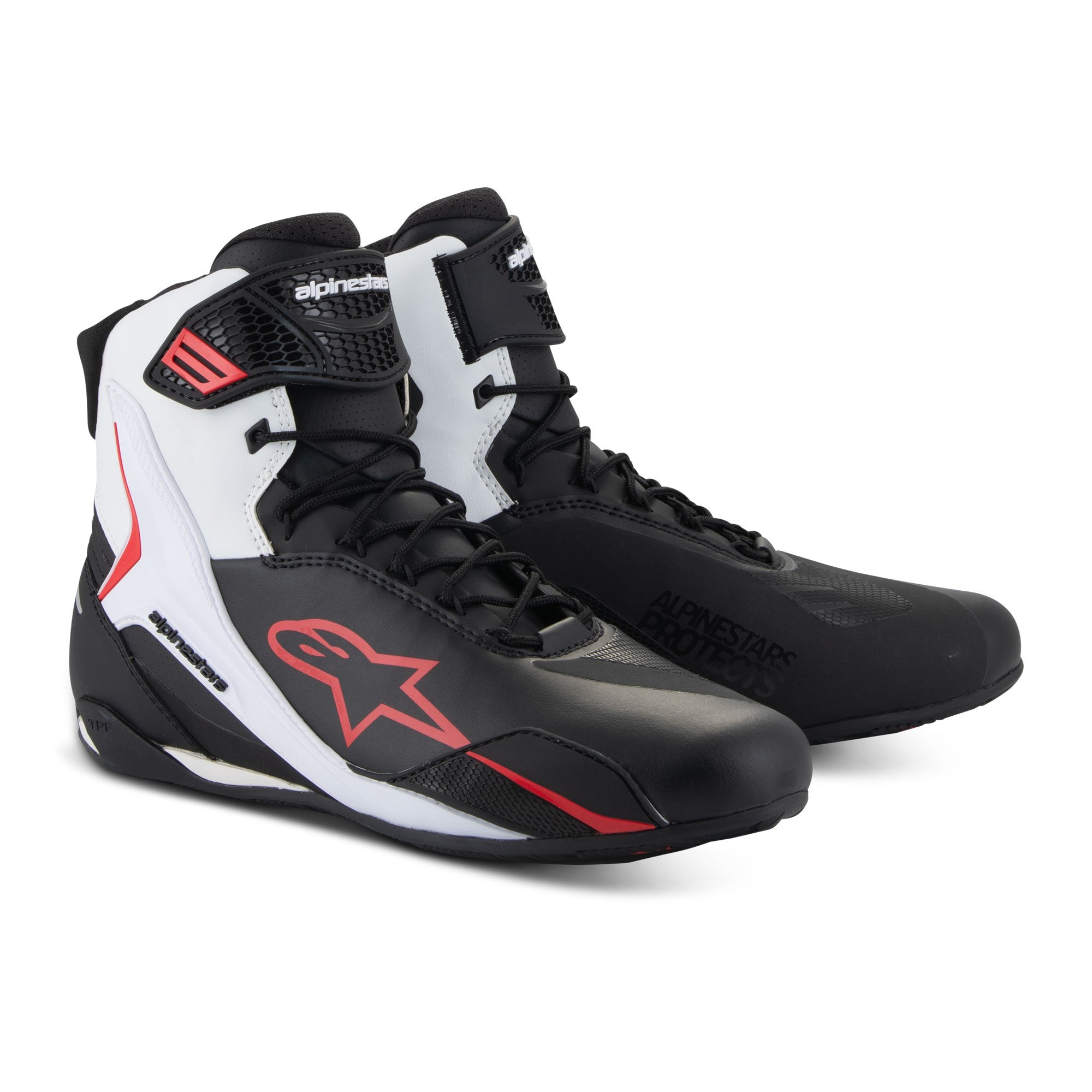 Alpinestars Faster-4 Shoes Black / White / Red FREE 1 YEAR Returns, FREE UK Delivery | ThrottleChimp