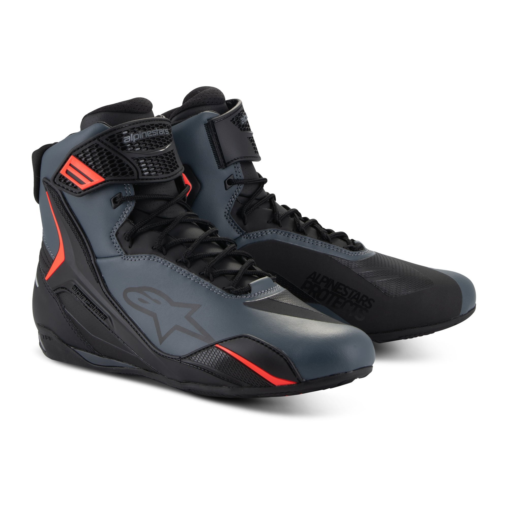 Alpinestars Faster-4 Shoes Black / Grey / Fluo Red FREE 1 YEAR Returns, FREE UK Delivery | ThrottleChimp