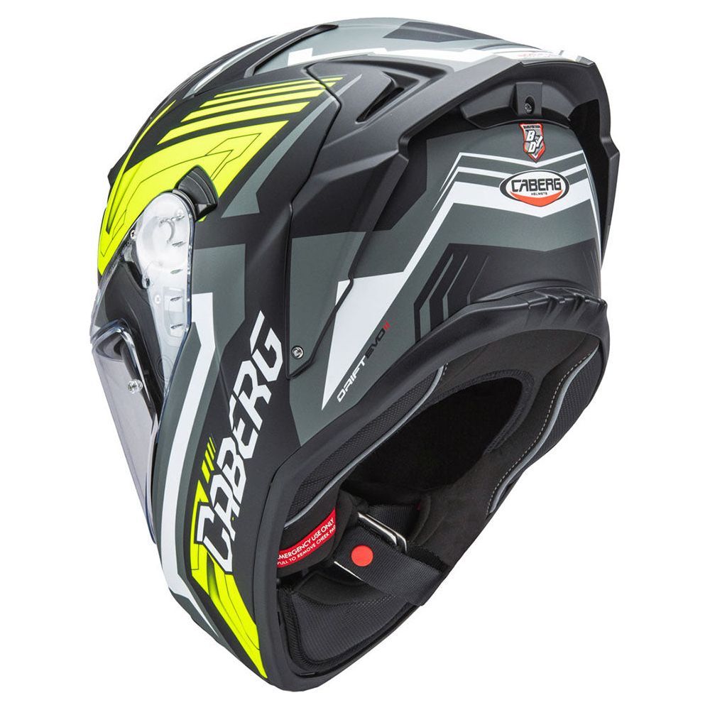 Caberg Drift Evo 2 Full Face Helmet Jarama Matt Black / Grey / Fluo Yellow (Image 3) - ThrottleChimp