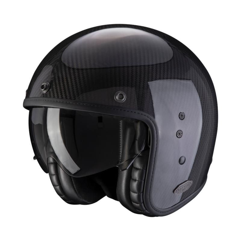 Scorpion EXO Belfast Carbon Open Face Helmet Gloss Black FREE 1 YEAR Returns, FREE UK Delivery | ThrottleChimp