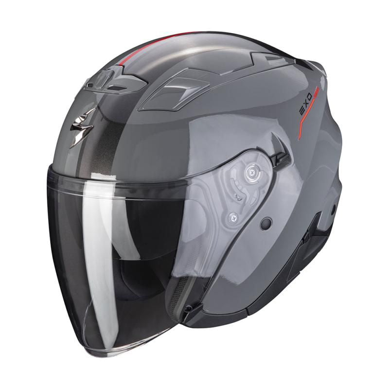 Scorpion EXO 230 SR Open Face Helmet Cement Grey / Red FREE 1 YEAR Returns, FREE UK Delivery | ThrottleChimp