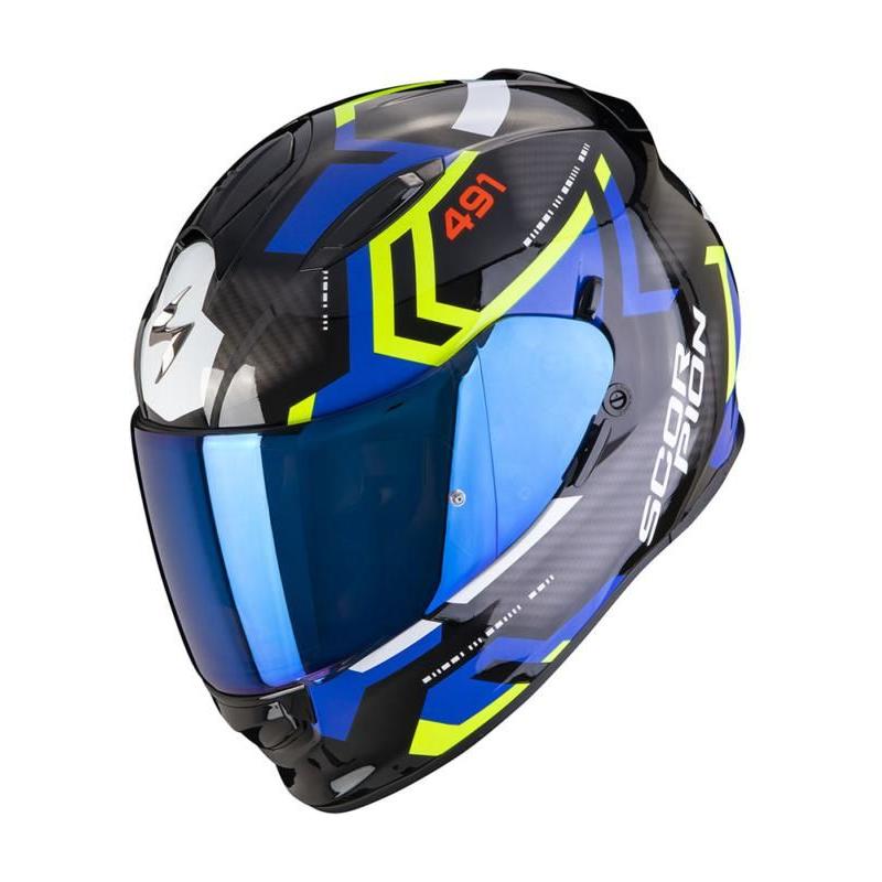 Scorpion EXO 491 Spin Full Face Helmet Black / Blue / Yellow FREE 1 YEAR Returns, FREE UK Delivery | ThrottleChimp