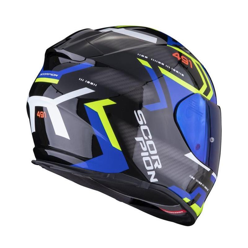 Scorpion EXO 491 Spin Full Face Helmet Black / Blue / Yellow FREE 1 YEAR Returns, FREE UK Delivery | ThrottleChimp