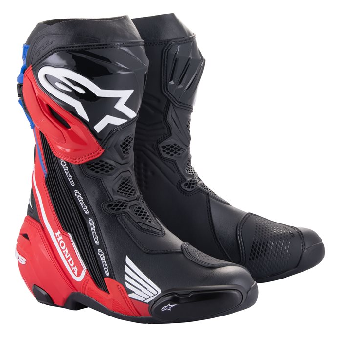 Alpinestars Honda Supertech R Boots Black / Bright Red / Blue FREE 1 YEAR Returns, FREE UK Delivery | ThrottleChimp