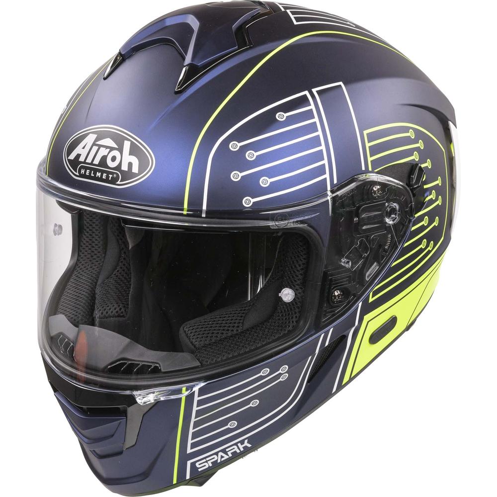 Airoh Spark Flow Full Face Helmet Fluo Yellow / Matt Blue Circuit (Image 2) - ThrottleChimp