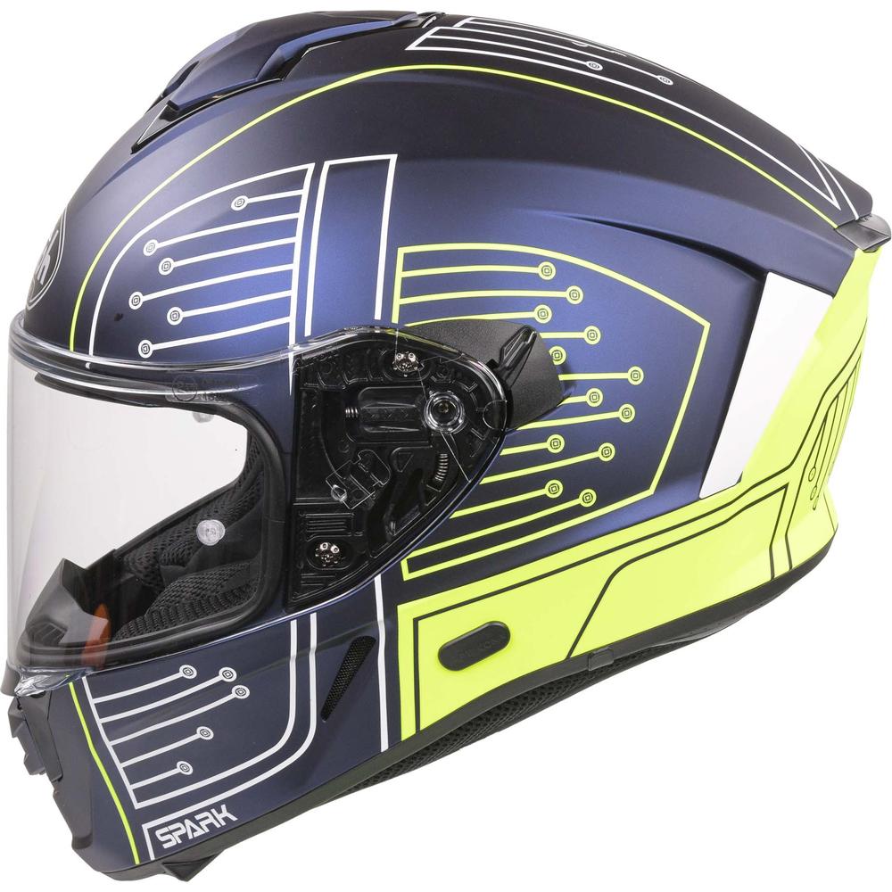 Airoh Spark Flow Full Face Helmet Fluo Yellow / Matt Blue Circuit (Image 3) - ThrottleChimp