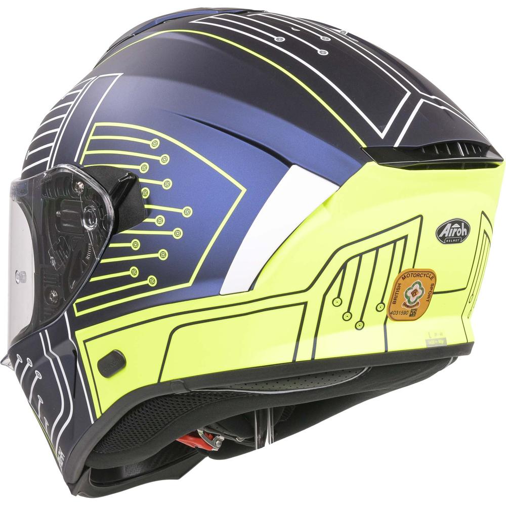 Airoh Spark Flow Full Face Helmet Fluo Yellow / Matt Blue Circuit (Image 4) - ThrottleChimp