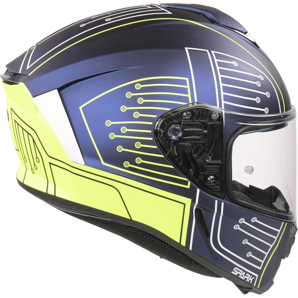 Airoh Spark Flow Full Face Helmet Fluo Yellow / Matt Blue Circuit (Image 7) - ThrottleChimp