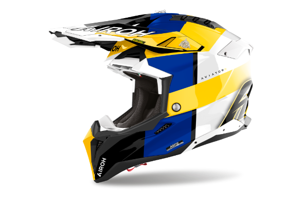 Airoh Aviator 3 Monarch MX Helmet Blue / Yellow FREE 1 YEAR Returns, FREE UK Delivery | ThrottleChimp