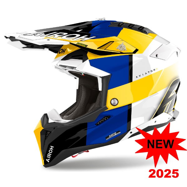 Airoh Aviator 3 Monarch MX Helmet Blue / Yellow FREE 1 YEAR Returns, FREE UK Delivery | ThrottleChimp