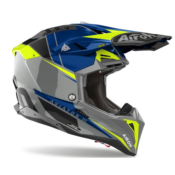 Airoh Aviator 3 Push MX Helmet Gloss Blue FREE 1 YEAR Returns, FREE UK Delivery | ThrottleChimp