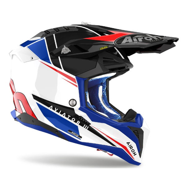 Airoh Aviator 3 Push MX Helmet Gloss Blue / Red FREE 1 YEAR Returns, FREE UK Delivery | ThrottleChimp