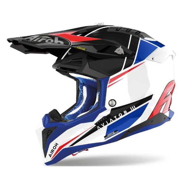 Airoh Aviator 3 Push MX Helmet Gloss Blue / Red FREE 1 YEAR Returns, FREE UK Delivery | ThrottleChimp