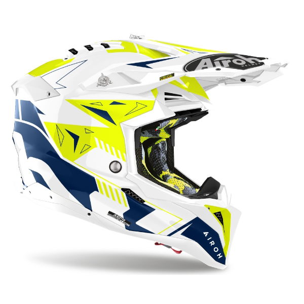 Airoh Aviator 3 Spin MX Helmet Gloss Yellow / Blue FREE 1 YEAR Returns, FREE UK Delivery | ThrottleChimp