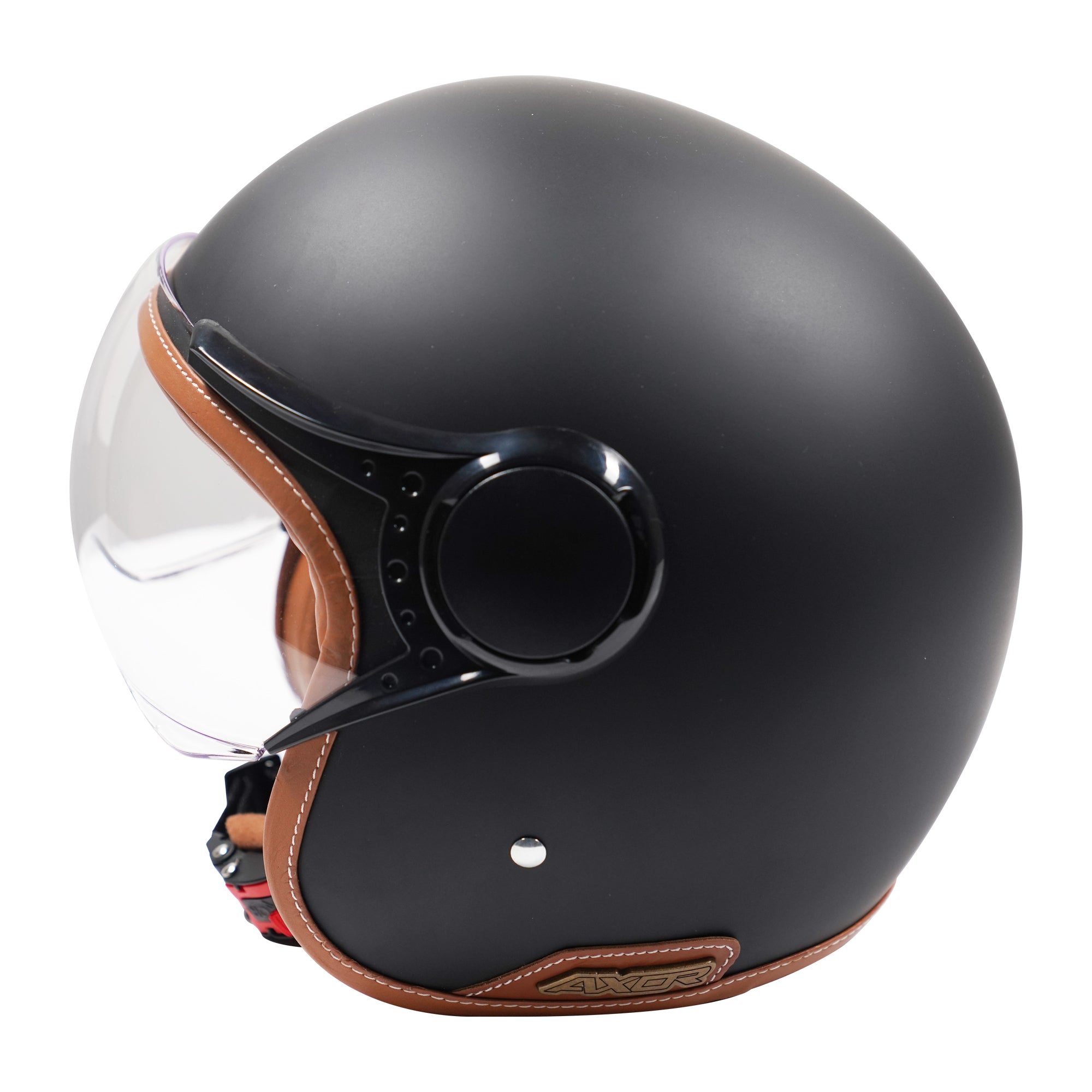 Axor Retro Jet Open Face Helmet Matt Black / Brown  FREE 1 YEAR Returns, FREE UK Delivery | ThrottleChimp