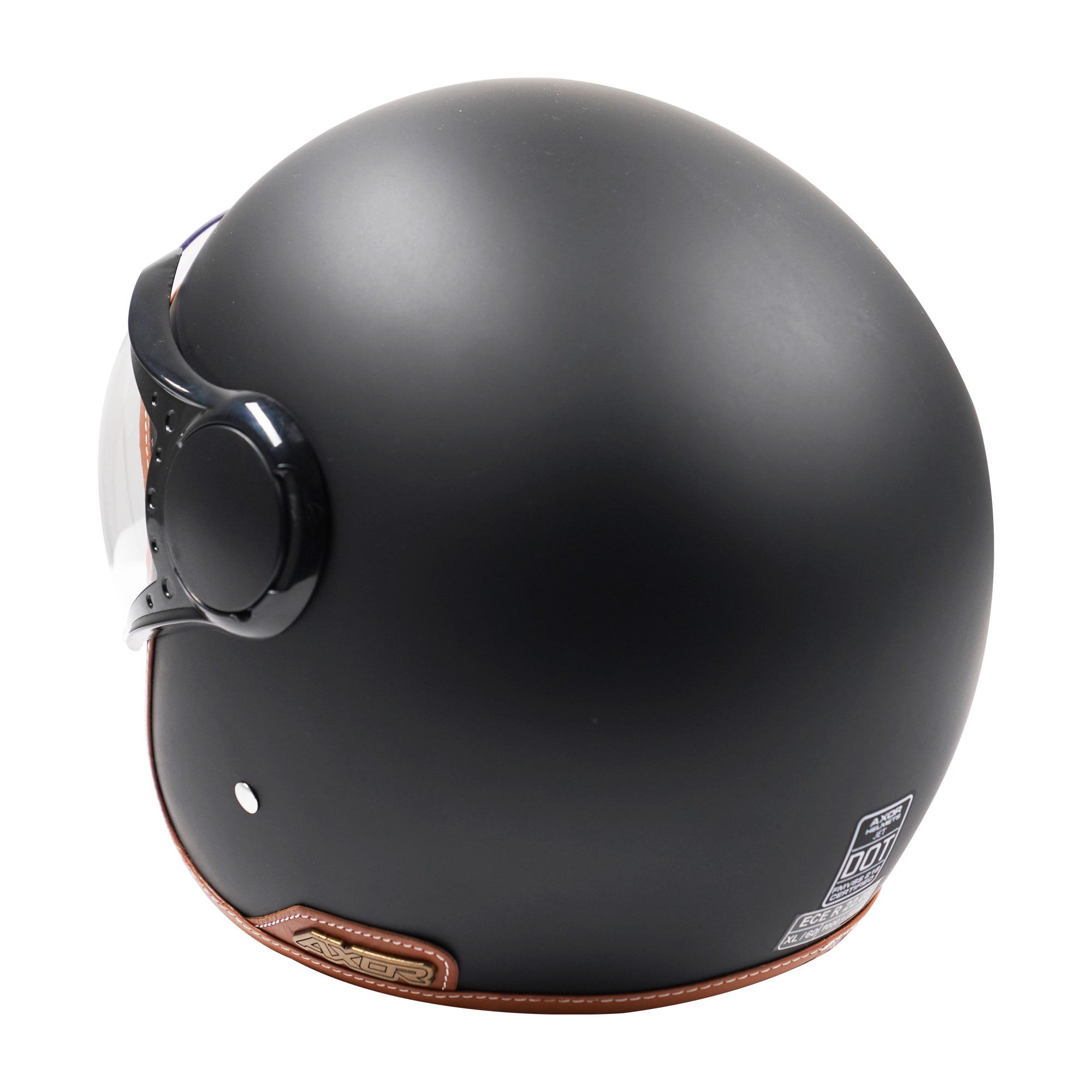 Axor Retro Jet Open Face Helmet Matt Black / Brown  FREE 1 YEAR Returns, FREE UK Delivery | ThrottleChimp