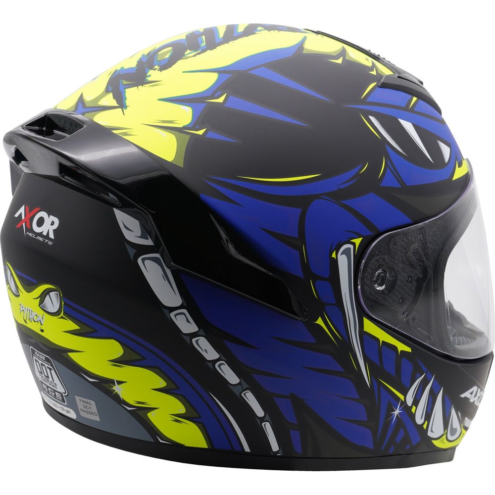 Axor Rage Full Face Helmet Matt Python Blue / Yellow / Black (Image 7) - ThrottleChimp