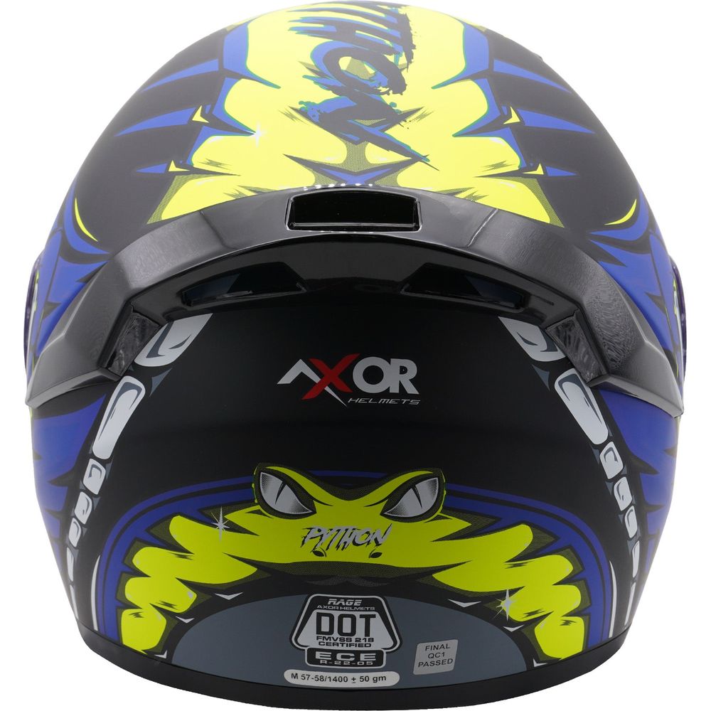 Axor Rage Full Face Helmet Matt Python Blue / Yellow / Black (Image 8) - ThrottleChimp