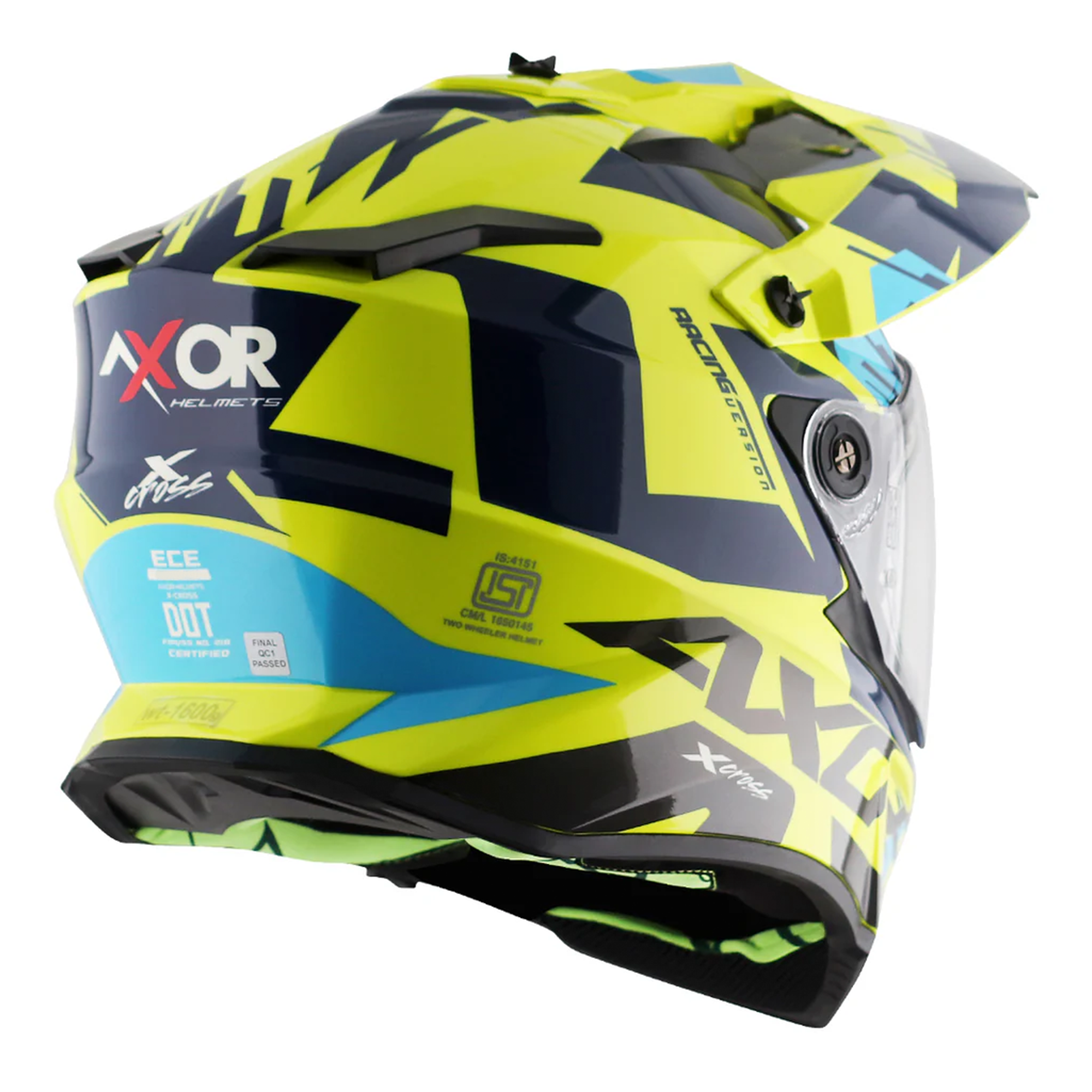 Axor X-Cross Adventure Helmet Neon Yellow / Gloss Blue  FREE 1 YEAR Returns, FREE UK Delivery | ThrottleChimp